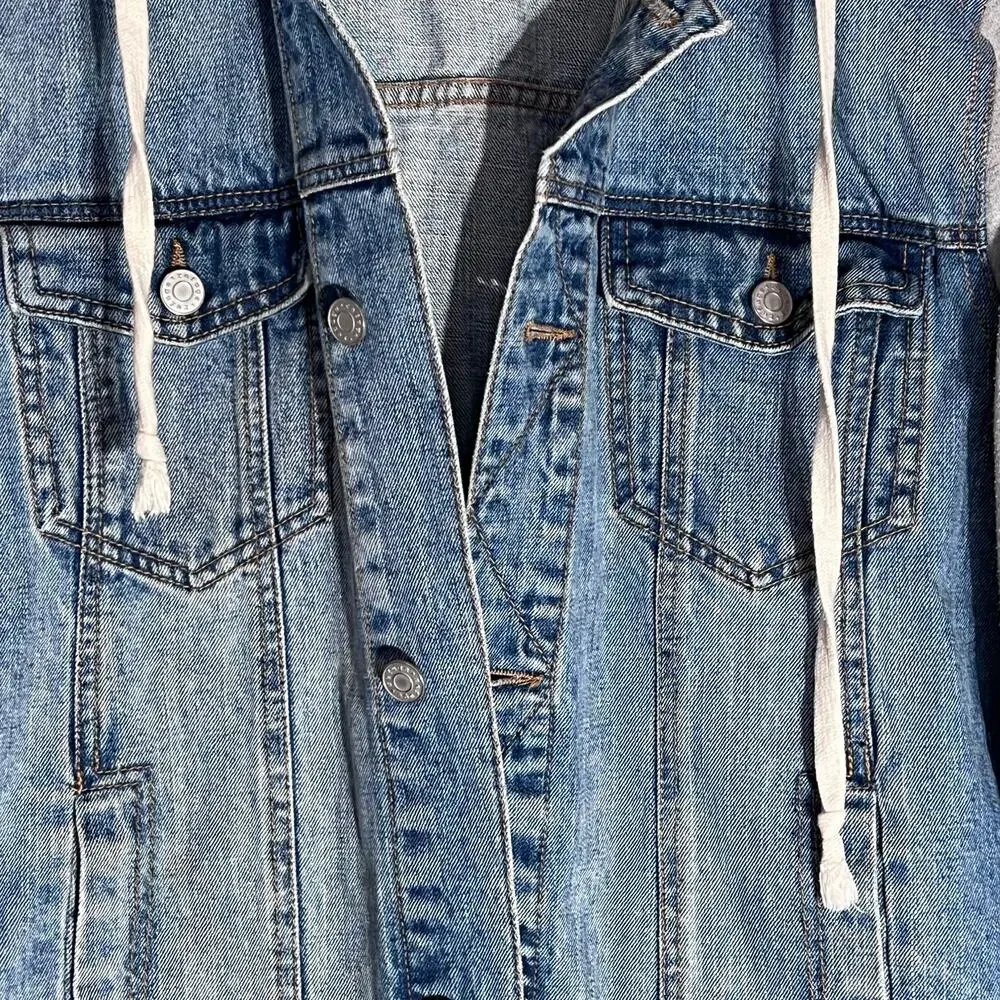Refuge Denim Jacket with Sweatshirt Sleeves and Hood, Women's Size S